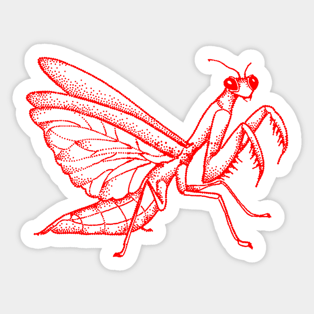 Praying Mantis in Neon Red - Dark or Black Horror Nightmare Design Art Sticker by Thor